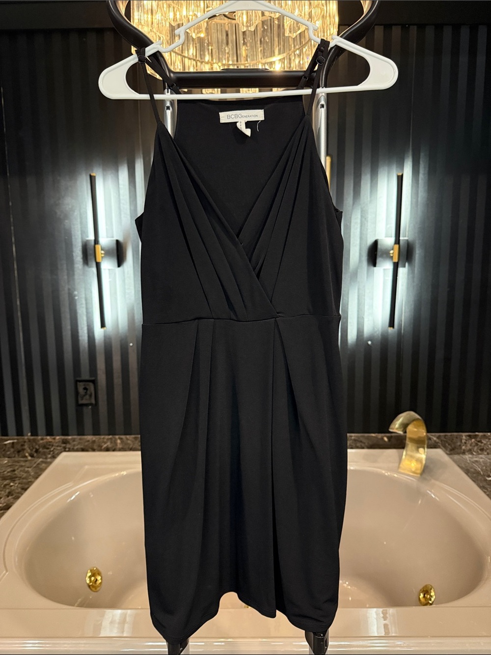 BCBGeneration Black Mini Wrap-Front Cocktail Dress